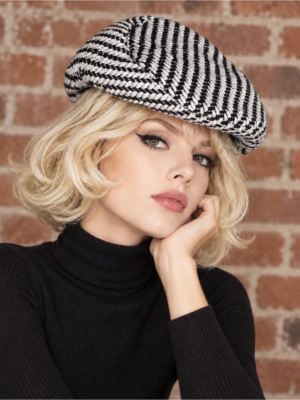 Retro Wool Blend Black and White Beret Style Pillbox Hat
